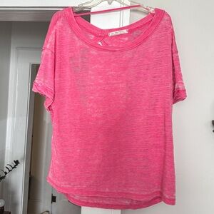 Women’s Bright Neon Barbie Pink We The Free Open Back Sheer Lounge Work Out Top